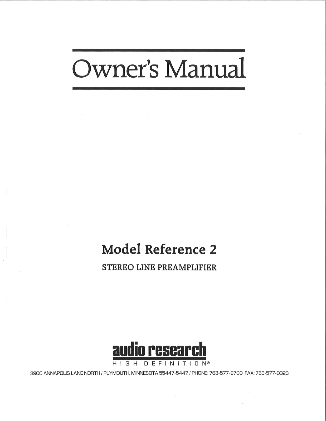 Audio Research Reference 2 Owner's Manual - ManualMachine.com