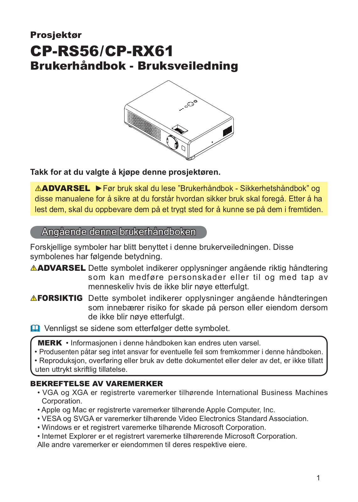 Hitachi CP-RS56W, CP-RX61W User Manual