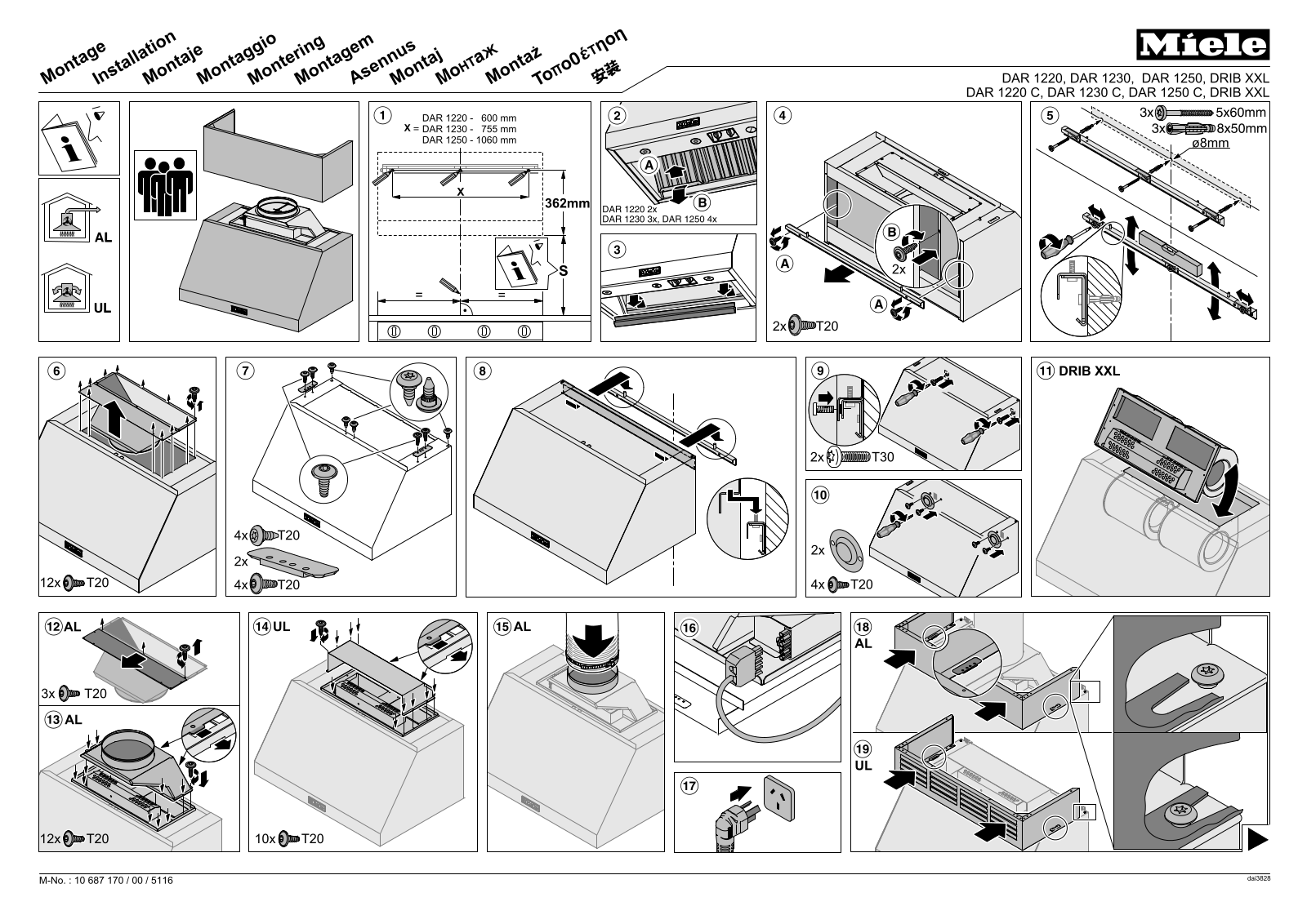 Miele DAR 1220, DAR 1230, DAR 1250, DAR 1220 C, DAR 1230 C Assembly plan