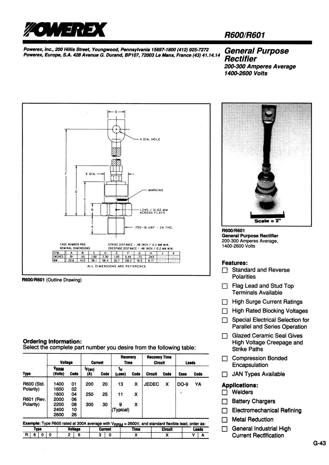 POWEREX R6001425XXYA, R6001430XXYA, R6001625XXYA, R6001630XXYA, R6001830XXYA Datasheet