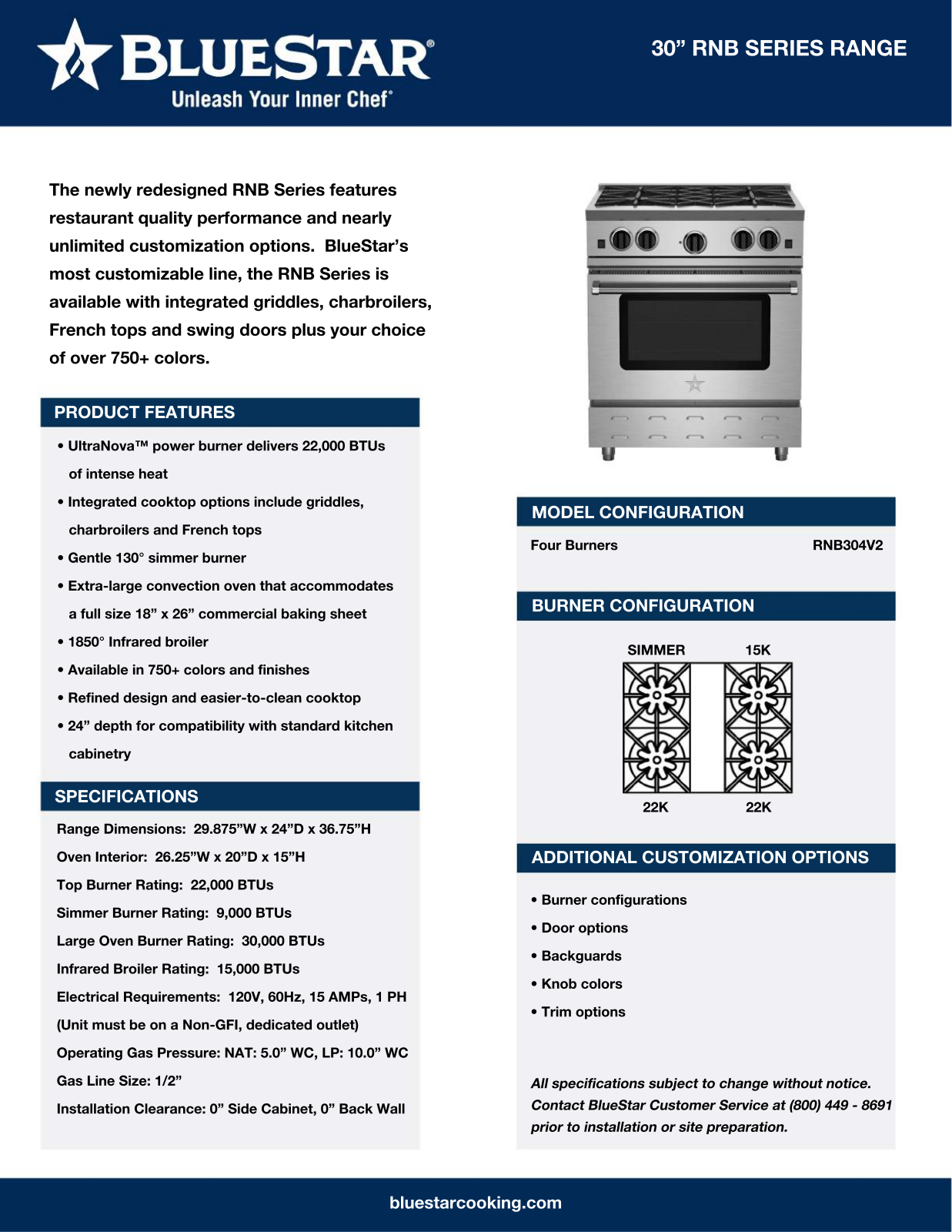 BlueStar RNB304BV2C Specs - ManualMachine.com