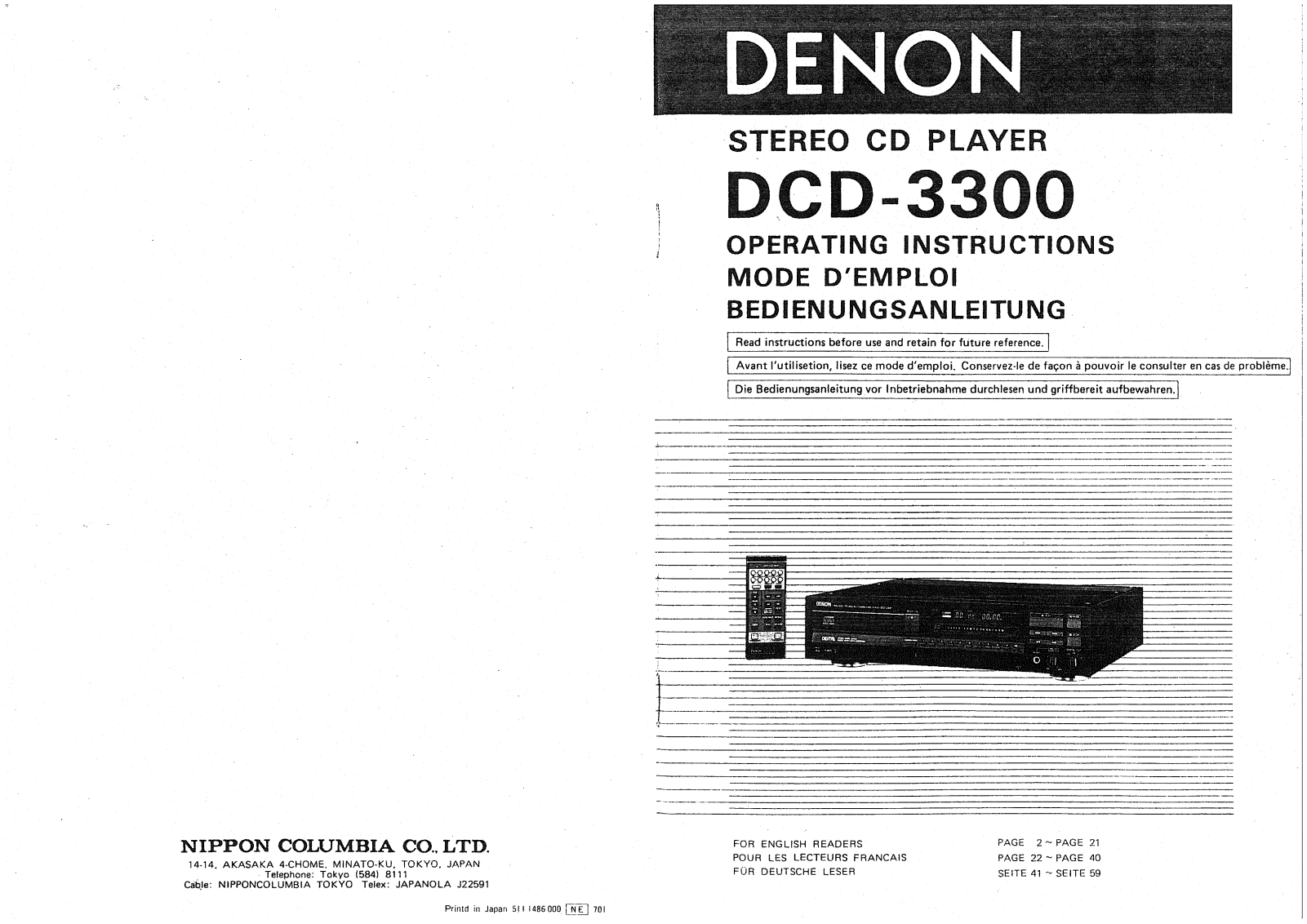 Denon DCD-3300 Owner's Manual