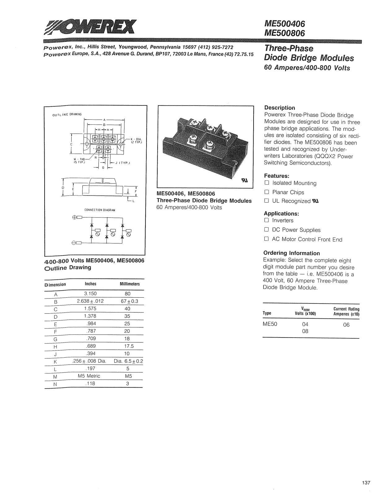 Powerex ME500806, ME500406 Data Sheet