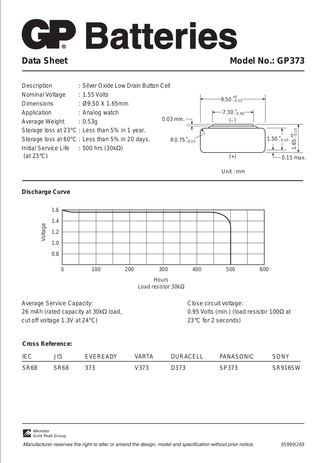 Gp batteries GP373 DATASHEET - ManualMachine.com