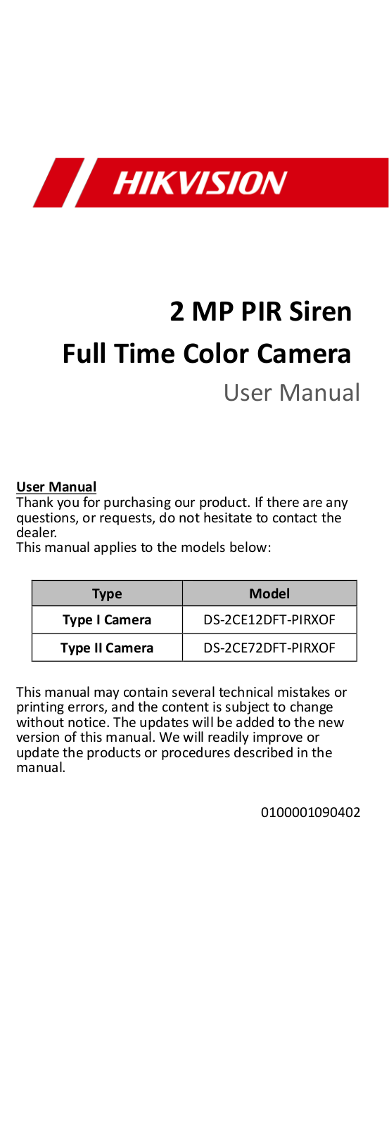 Hikvision DS-2CE12DFT-PIRXOF-3-6mm, DS-2CE72DFT-PIRXOF-3-6mm User Manual