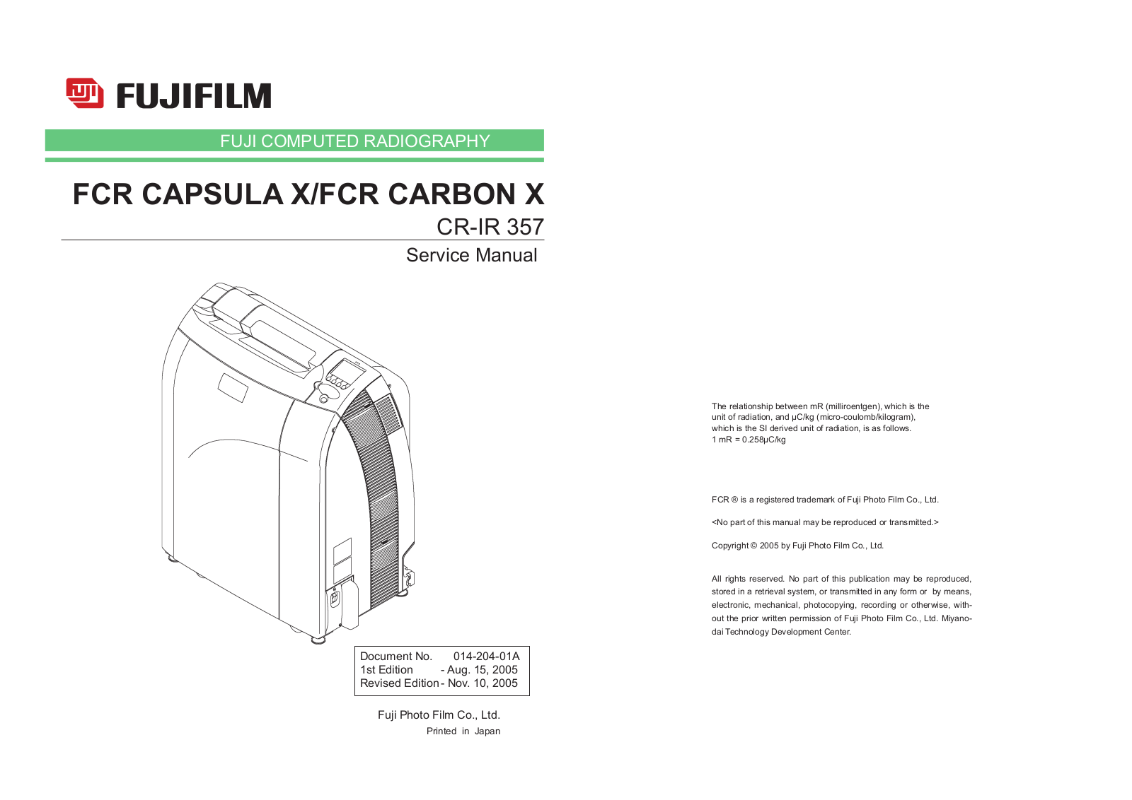 Fujifilm FCR CAPSULA X, FCR CARBON X User manual