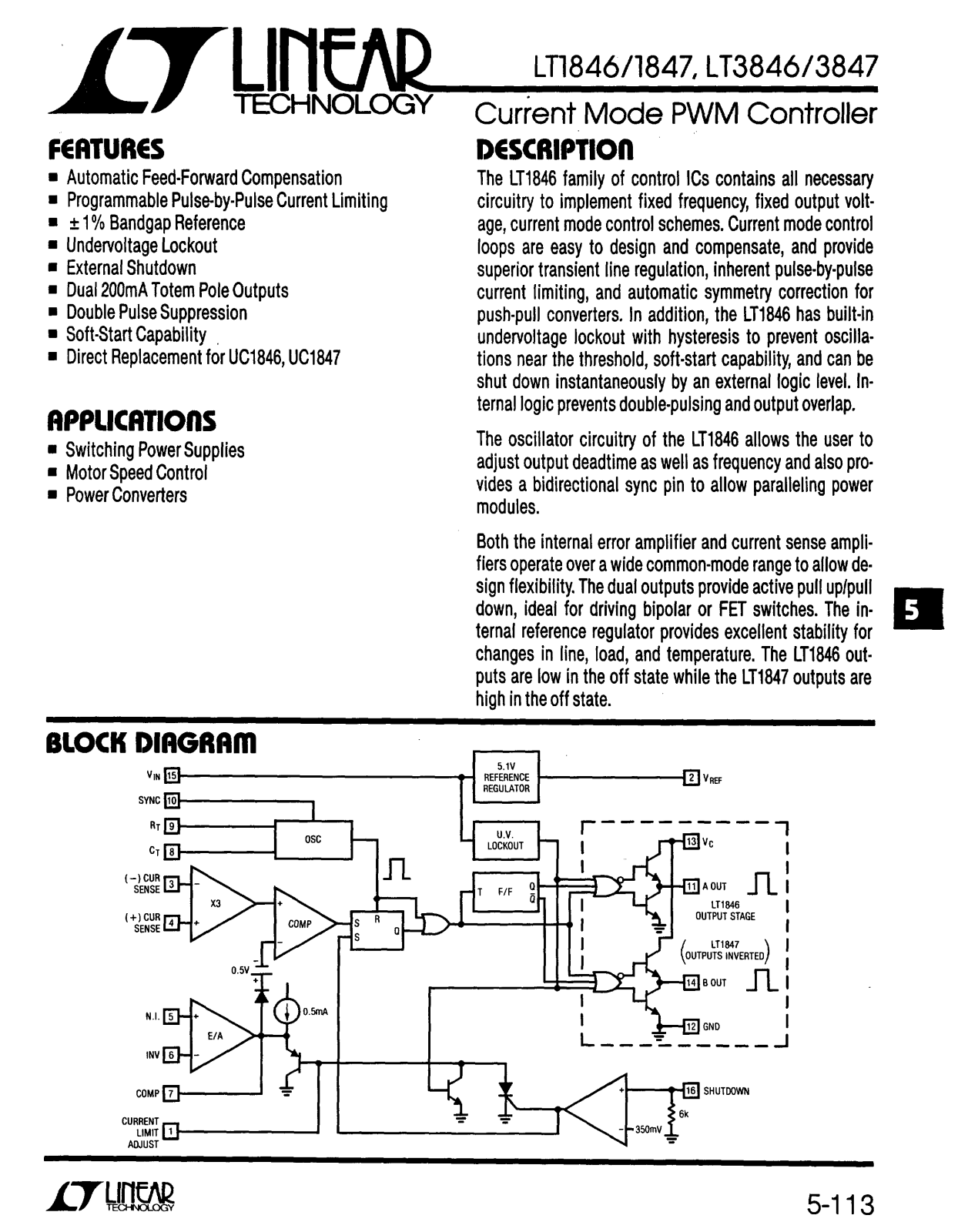 Linear Technology LT3847, LT3846, LT1847, LT1846 Datasheet