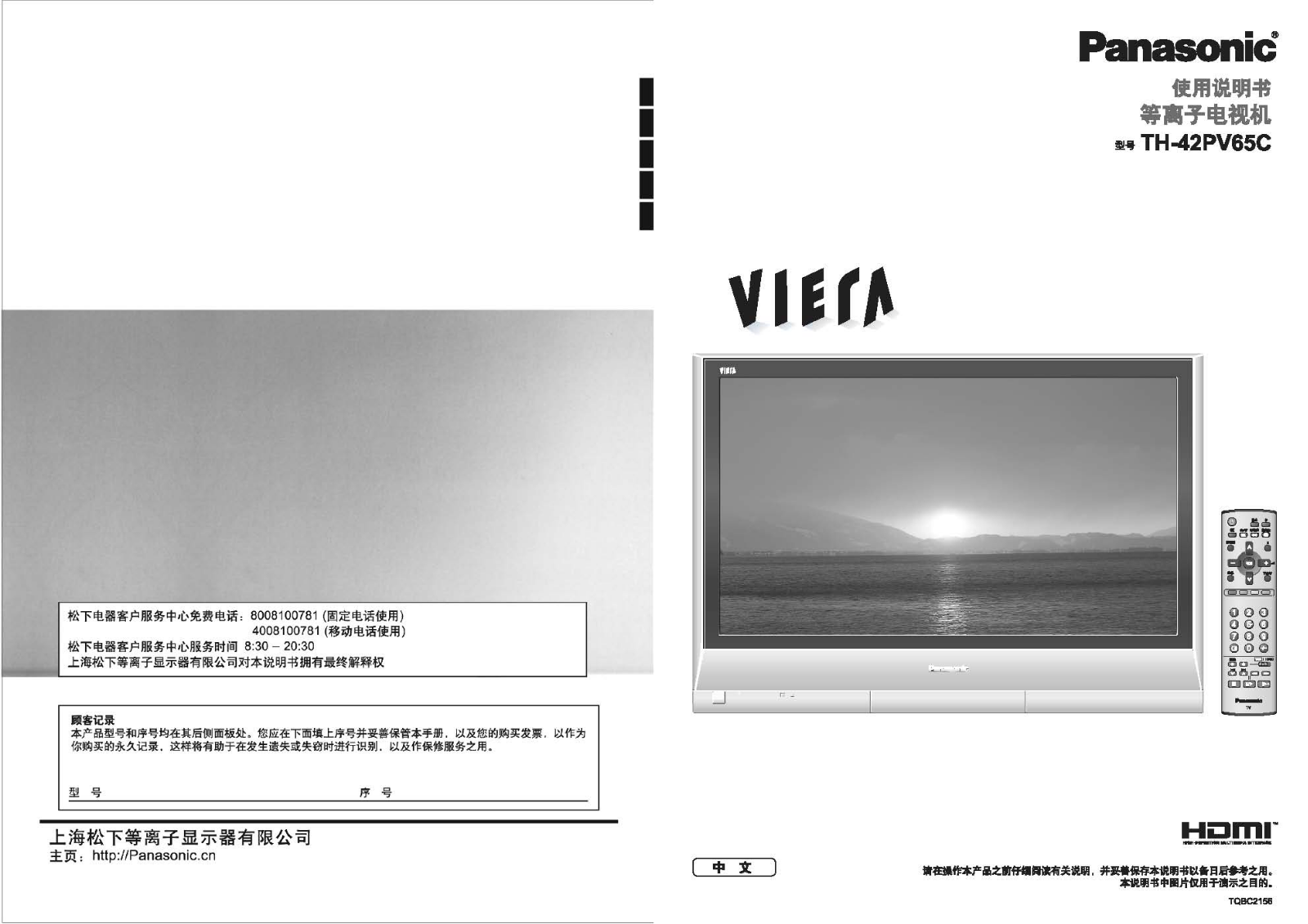 Panasonic TH-42PV65C User Manual