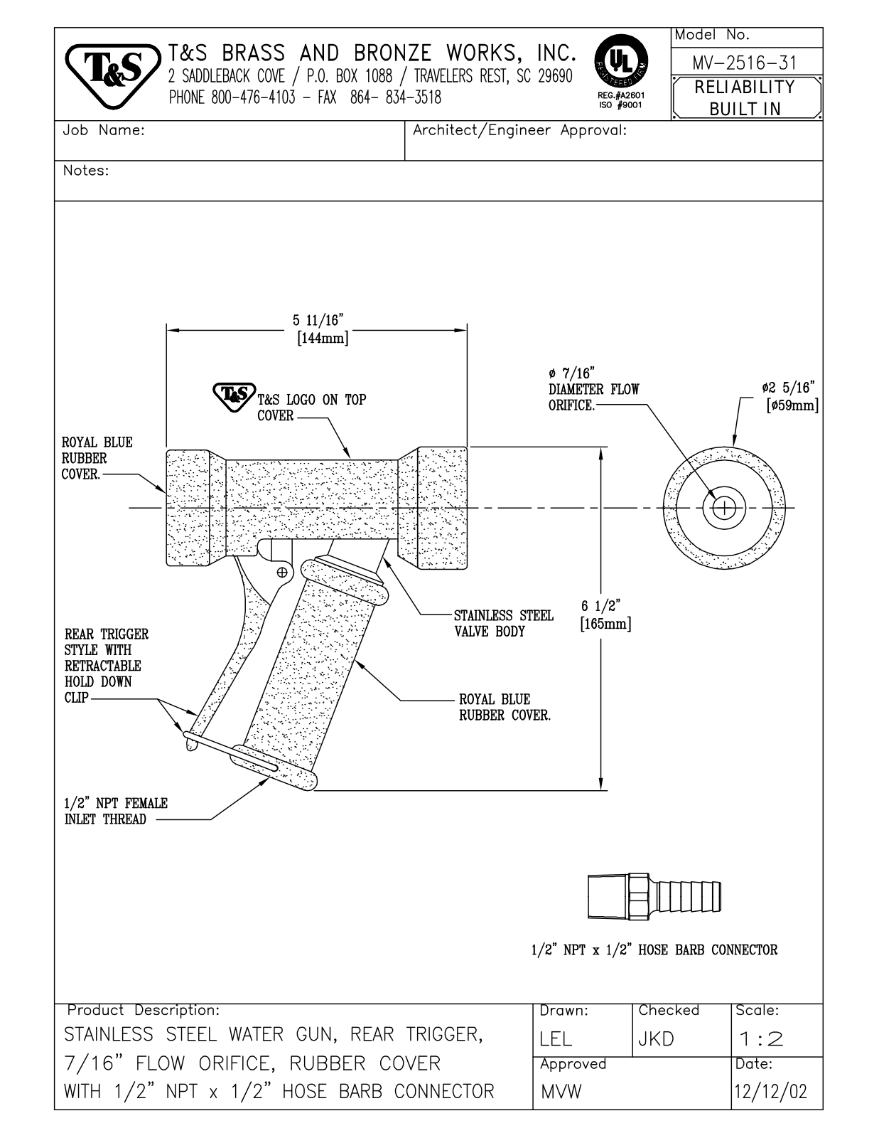 T&S Brass MV-2516-31 User Manual