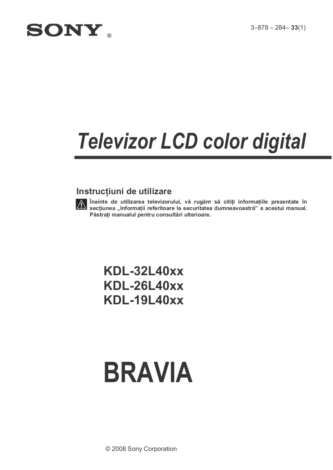 Sony KDL-32L40xx, KDL-26L40xx, KDL-19L40xx User Manual