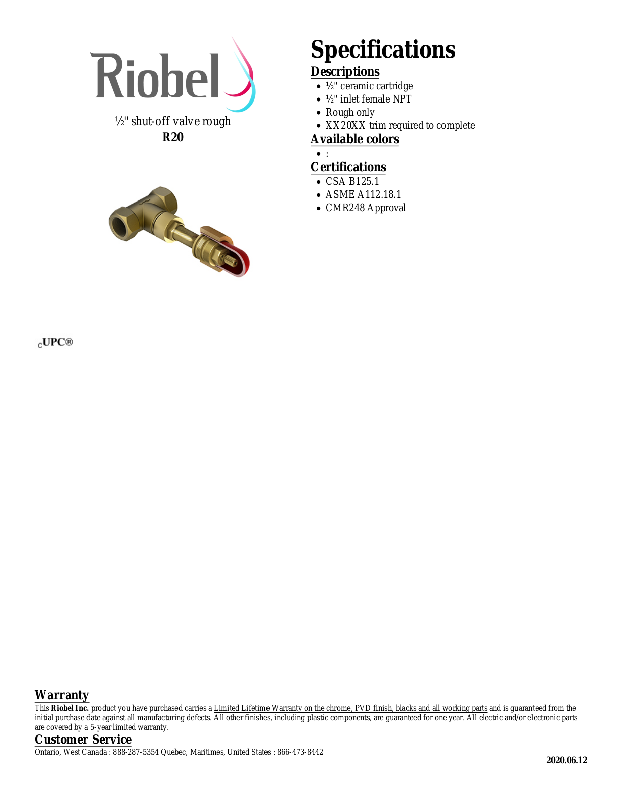 Riobel R20 Specifications - ManualMachine.com