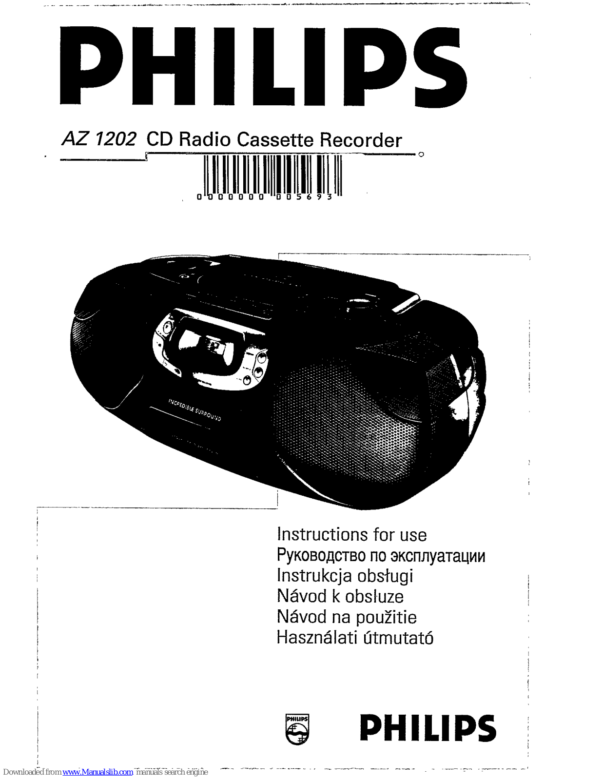 Philips AZ1202/00, AZ1202/60, AZ1202/13, AZ1202/11, AZ1202/61H Instructions For Use Manual