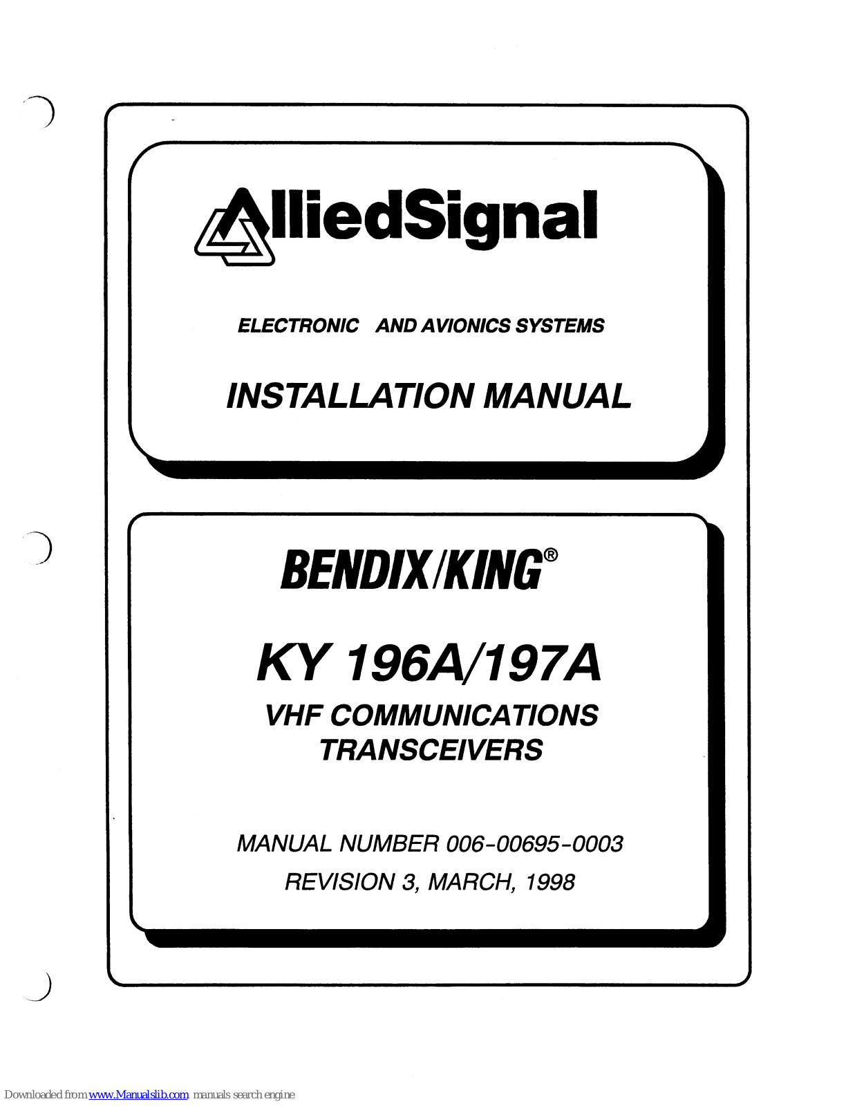 BENDIXKing KY 196A, KY 197A Installation Manual