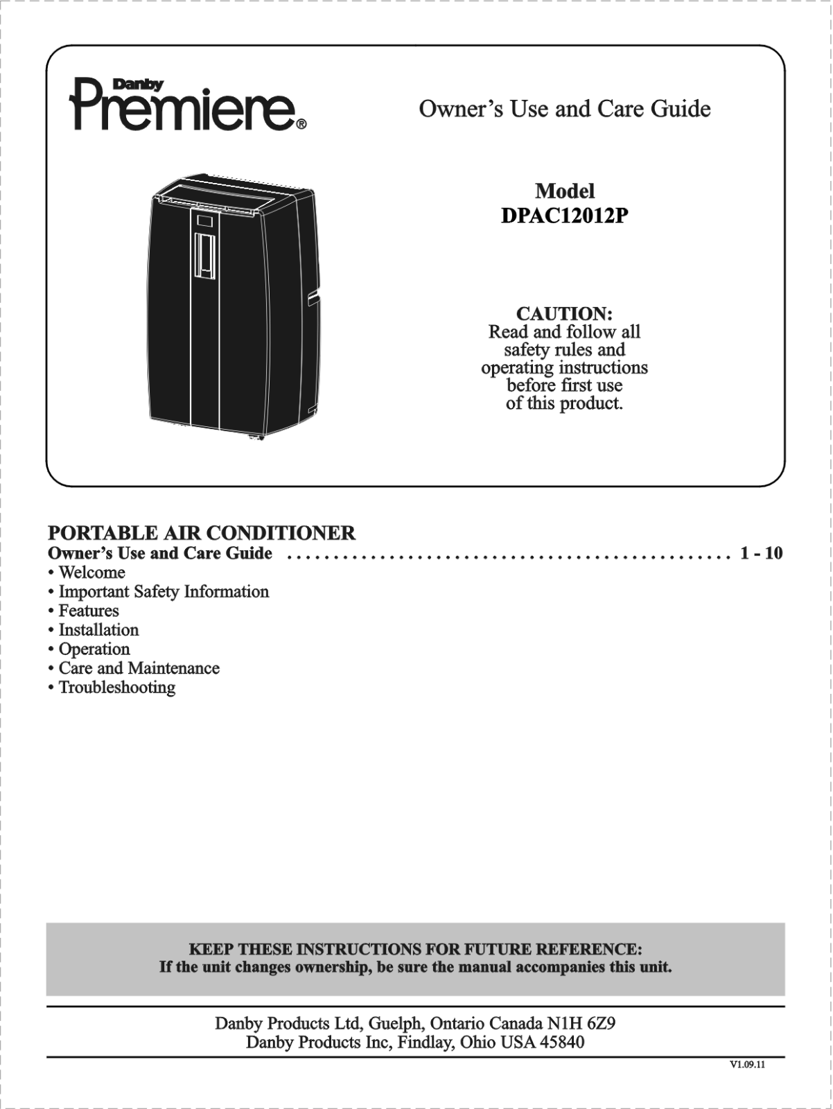 Danby Dpac12012p Owner's Manual