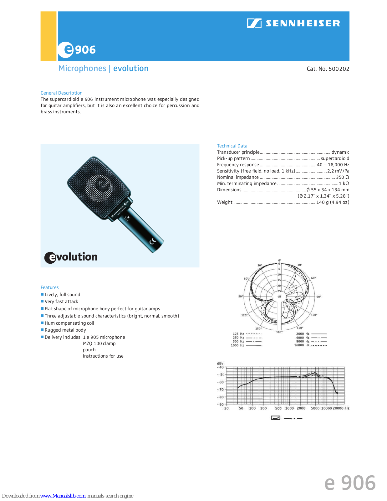 Sennheiser Evolution 500202, E 906, Evolution E 906 Specification Sheet - ManualMachine.com