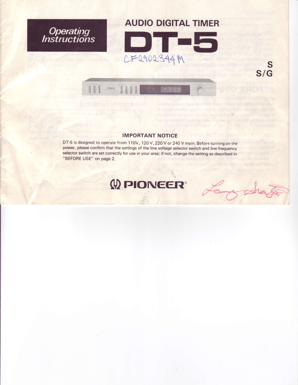 Pioneer DT-5 Owners manual