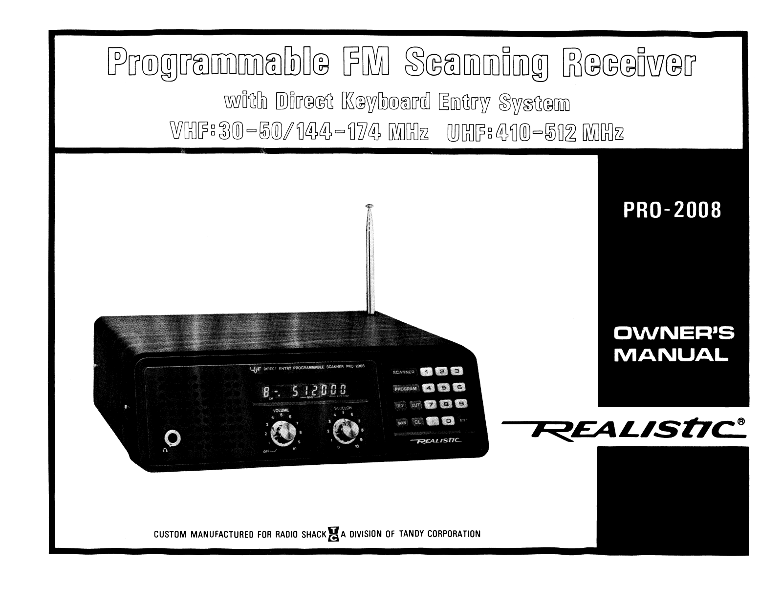 Realistic   RadioShack PRO-2008 Owners Manual