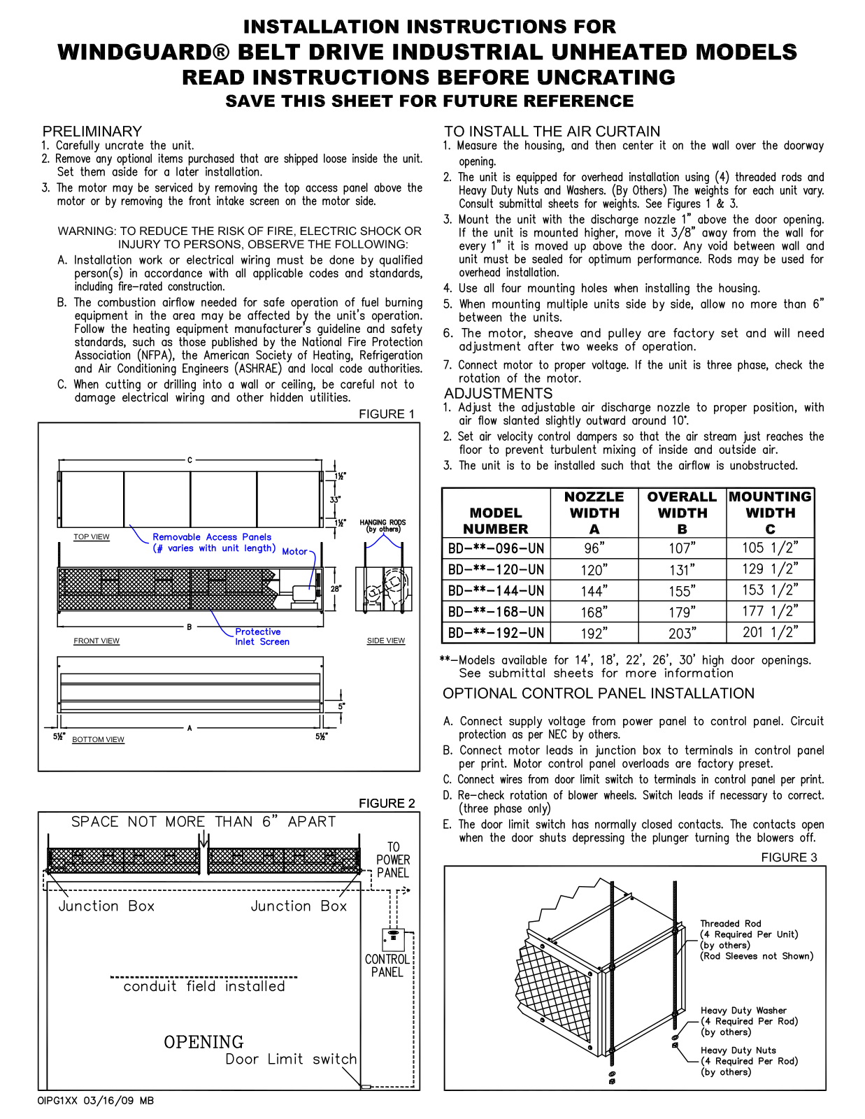 Mars Air BD-096-UN, BD-14-096-UN, BD-14-096 Installation  Manual