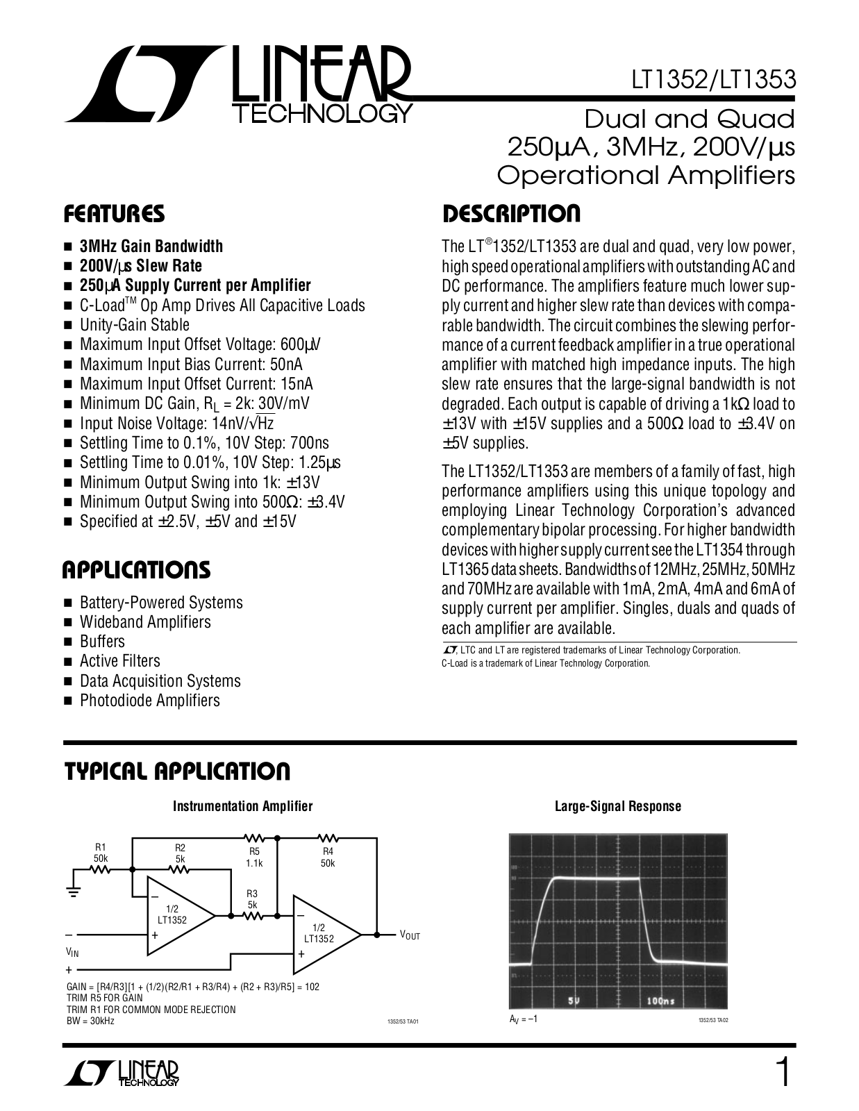 Linear Technology LT1353, LT1352 Datasheet