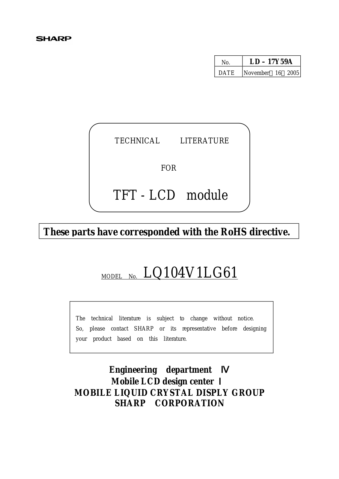 SHARP LD17Y59A User Manual