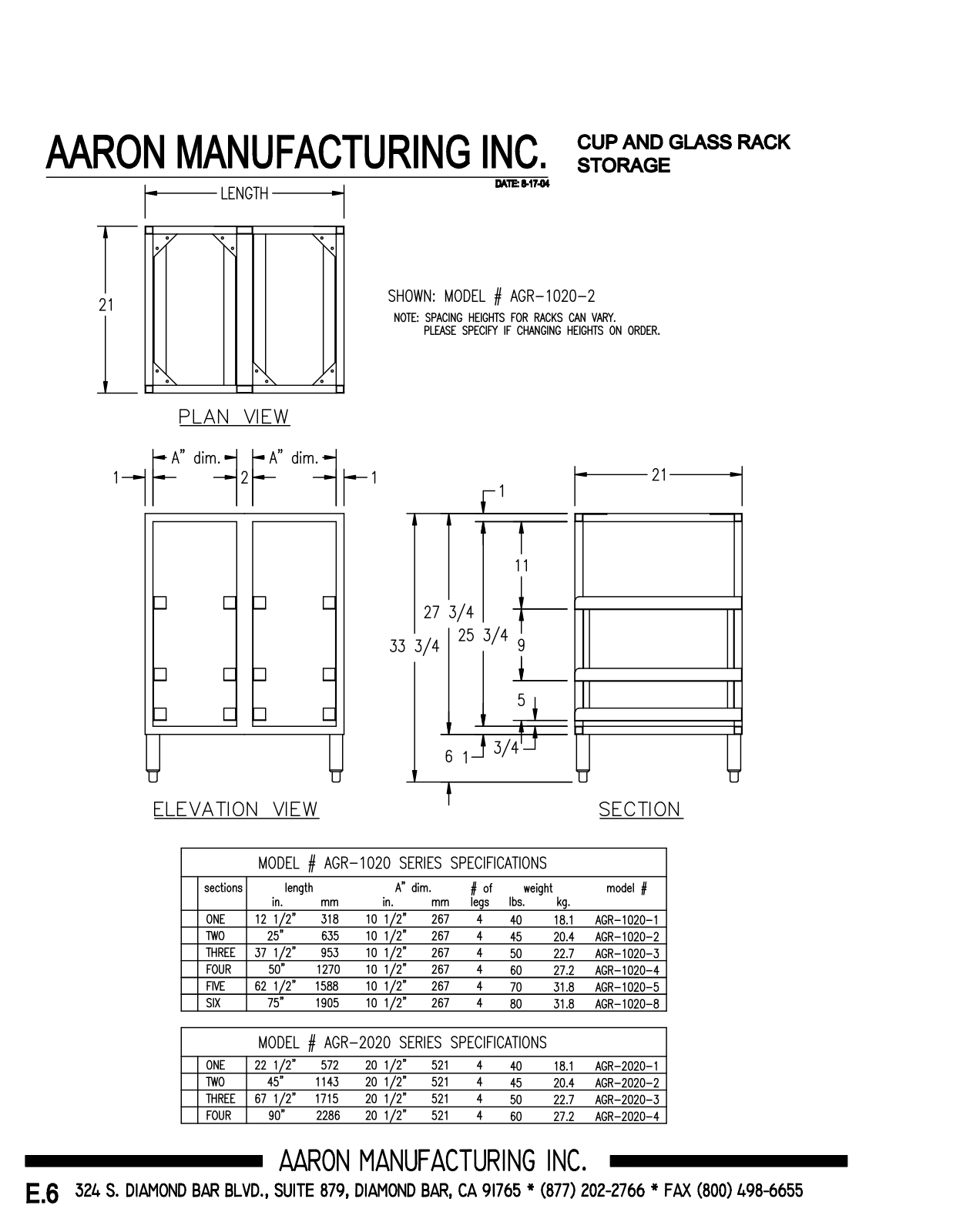 Aaron Manufacturing AGR-1020-1 User Manual