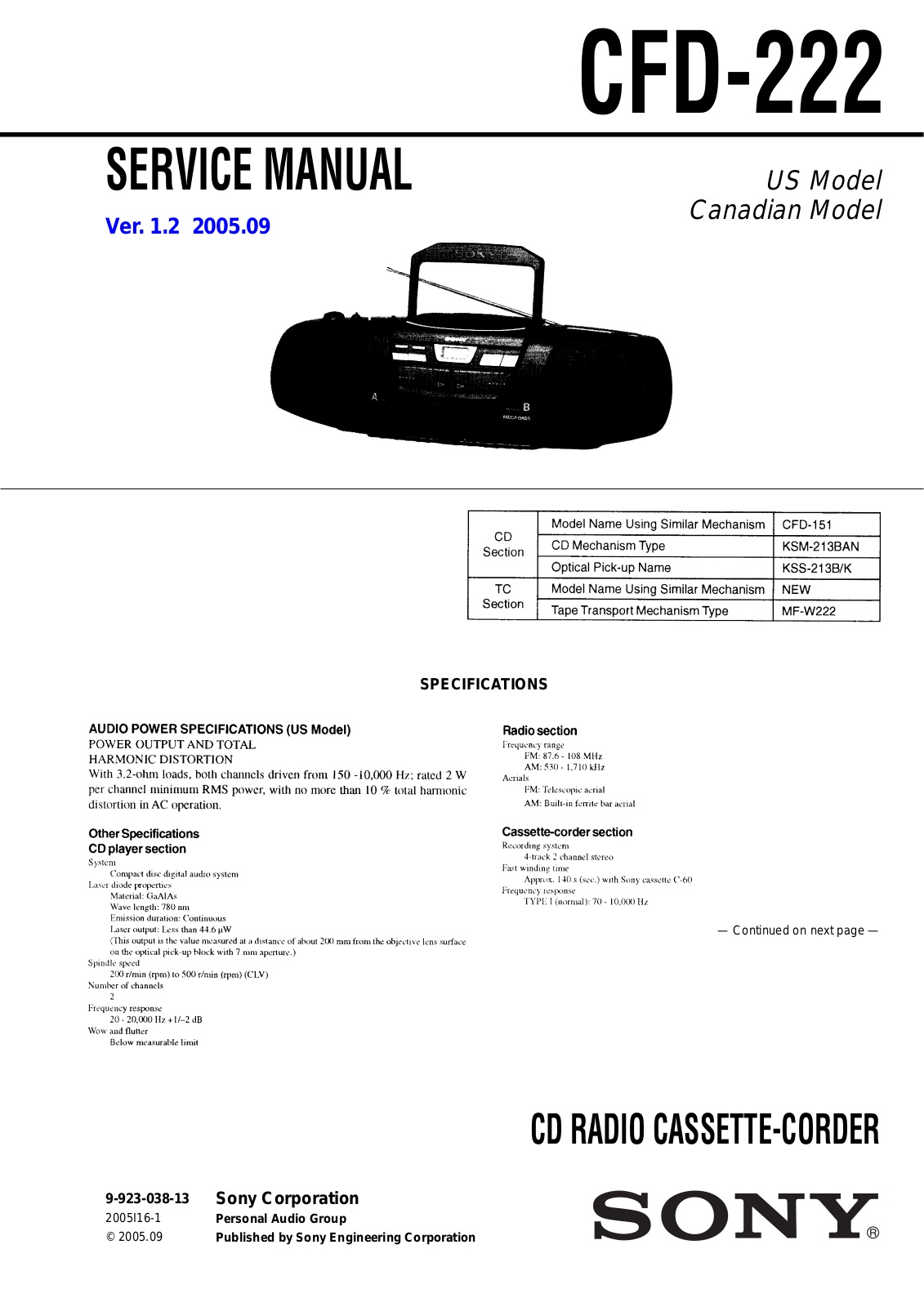 Sony CFD-222 Service manual