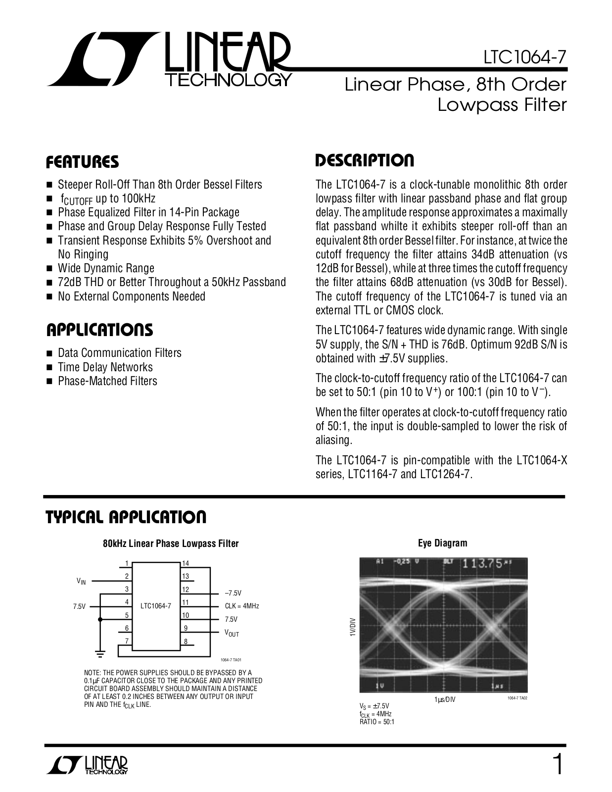 Linear Technology LTC1064-7CN, LTC1064-7, LTC1064-7MJ, LTC1064-7CS Datasheet