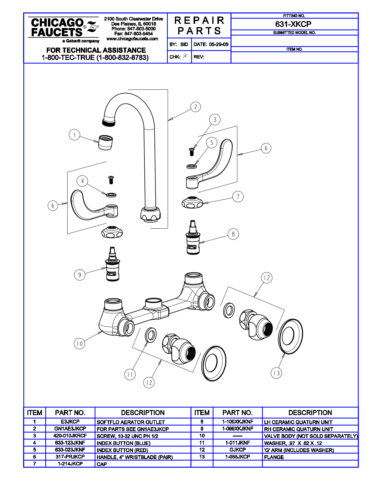 Chicago Faucet 631-XKCP Parts List