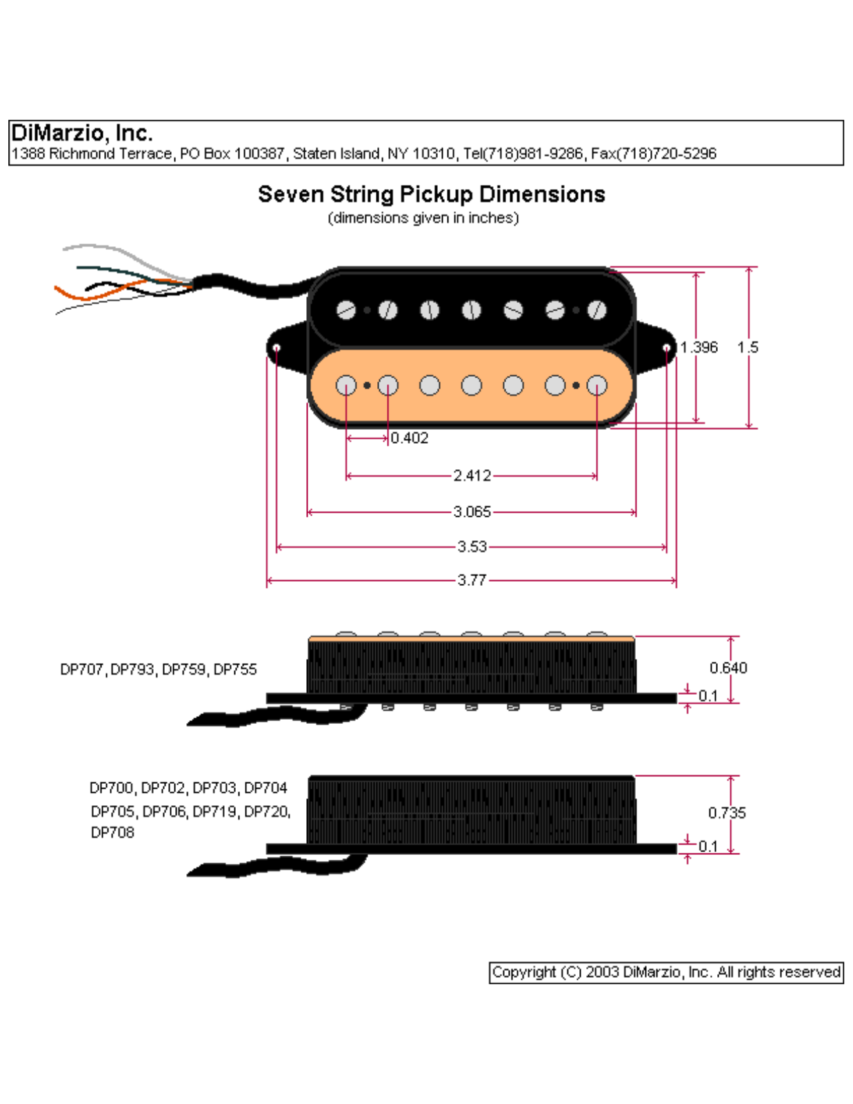 DiMarzio Seven String Dimensions - ManualMachine.com