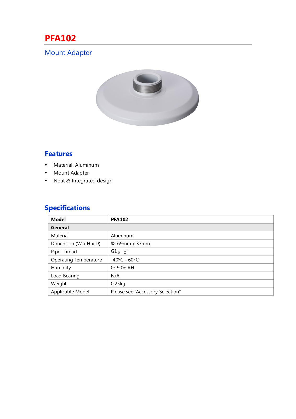 Cantek CT-W-PFA102 Specsheet