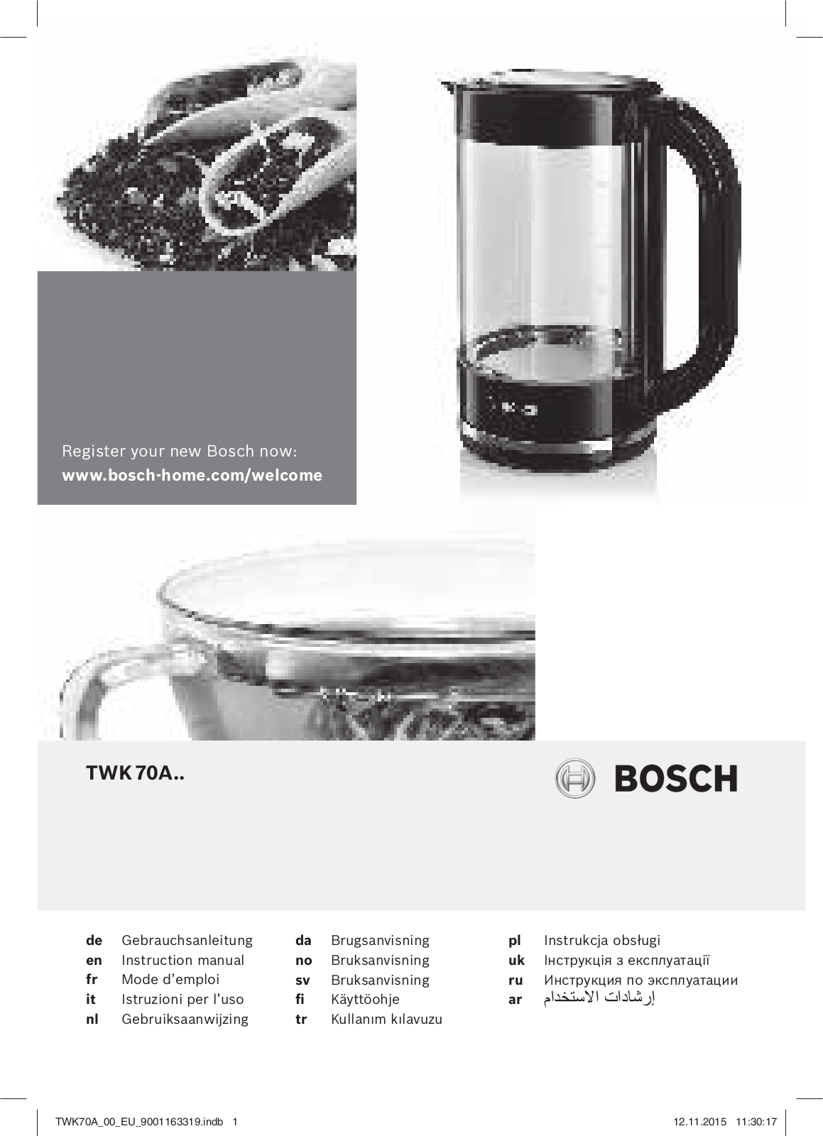 Bosch TWK70A03 User Manual