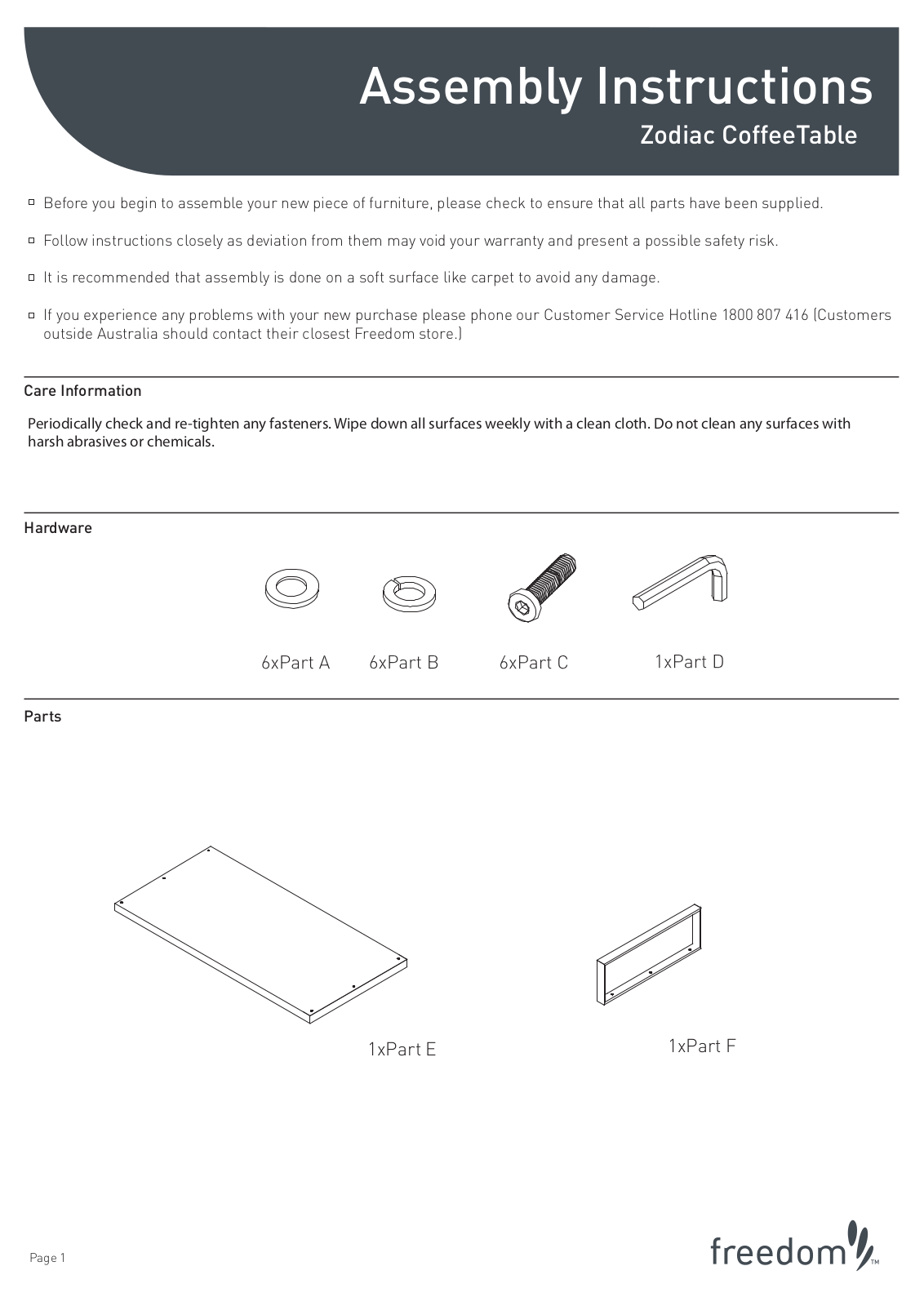 Freedom Zodiac Coffee Table Assembly Instruction