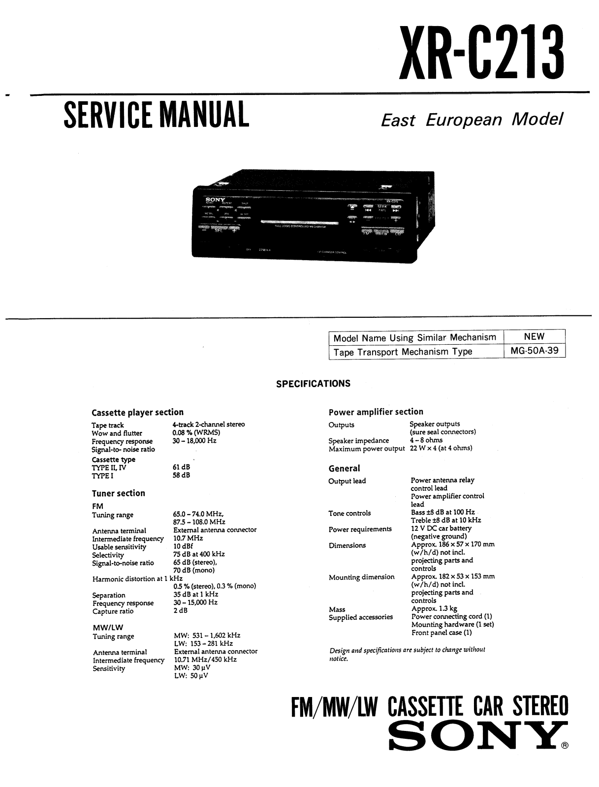 SONY XR-C213 Service Manual