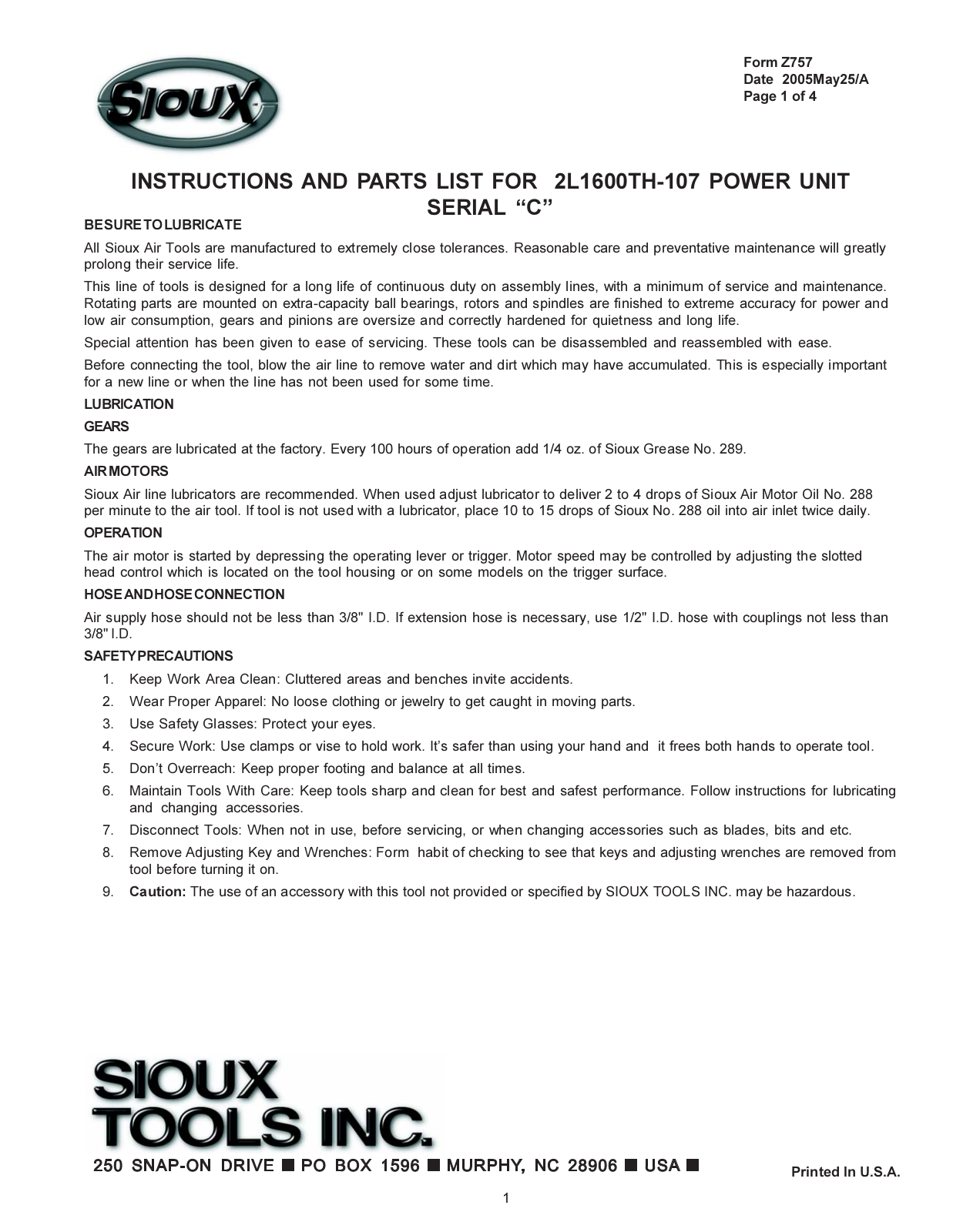 Sioux 2L1600TH-107 User Manual - ManualMachine.com