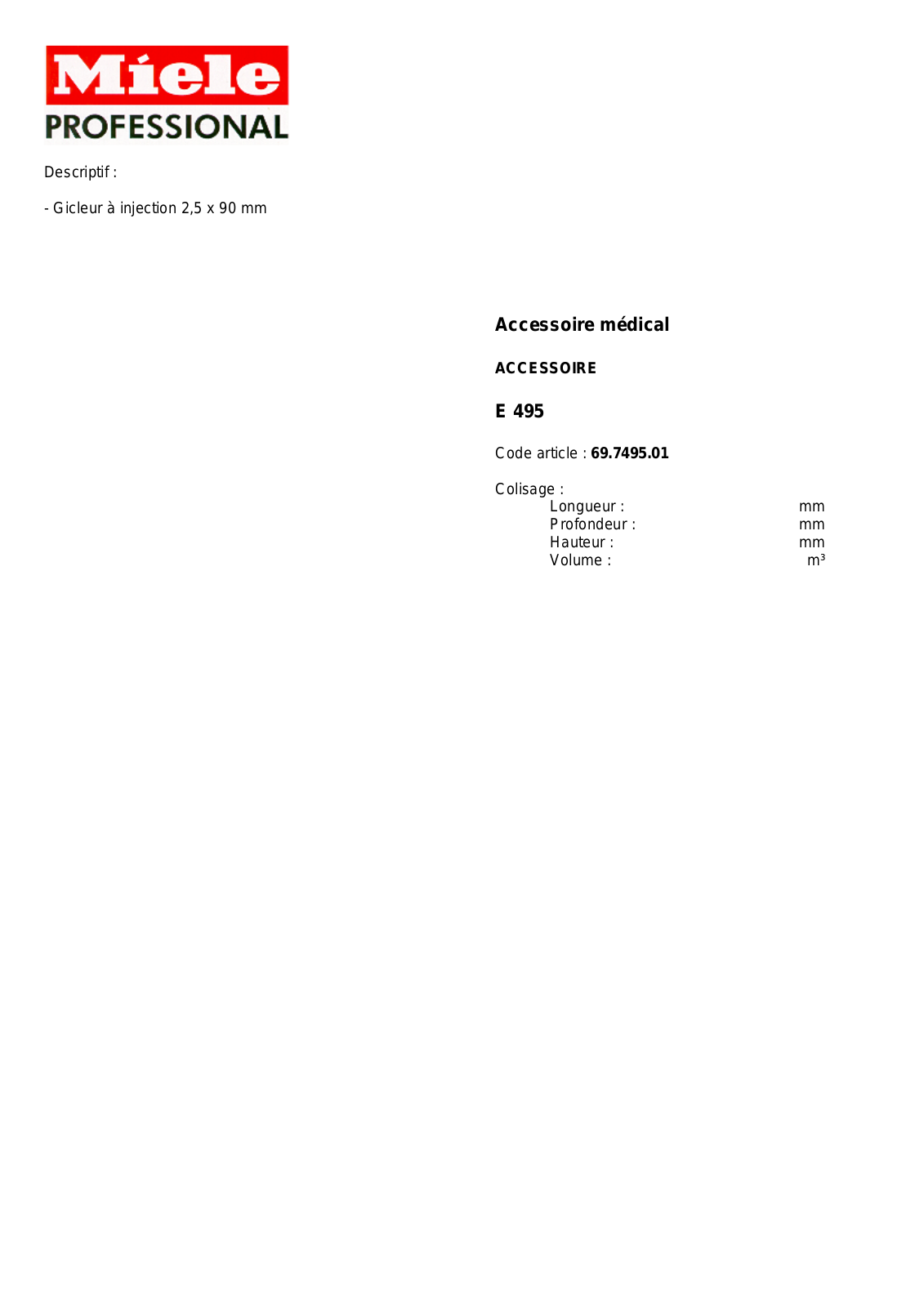 MIELE E 495 DESCRIPTIF User Manual