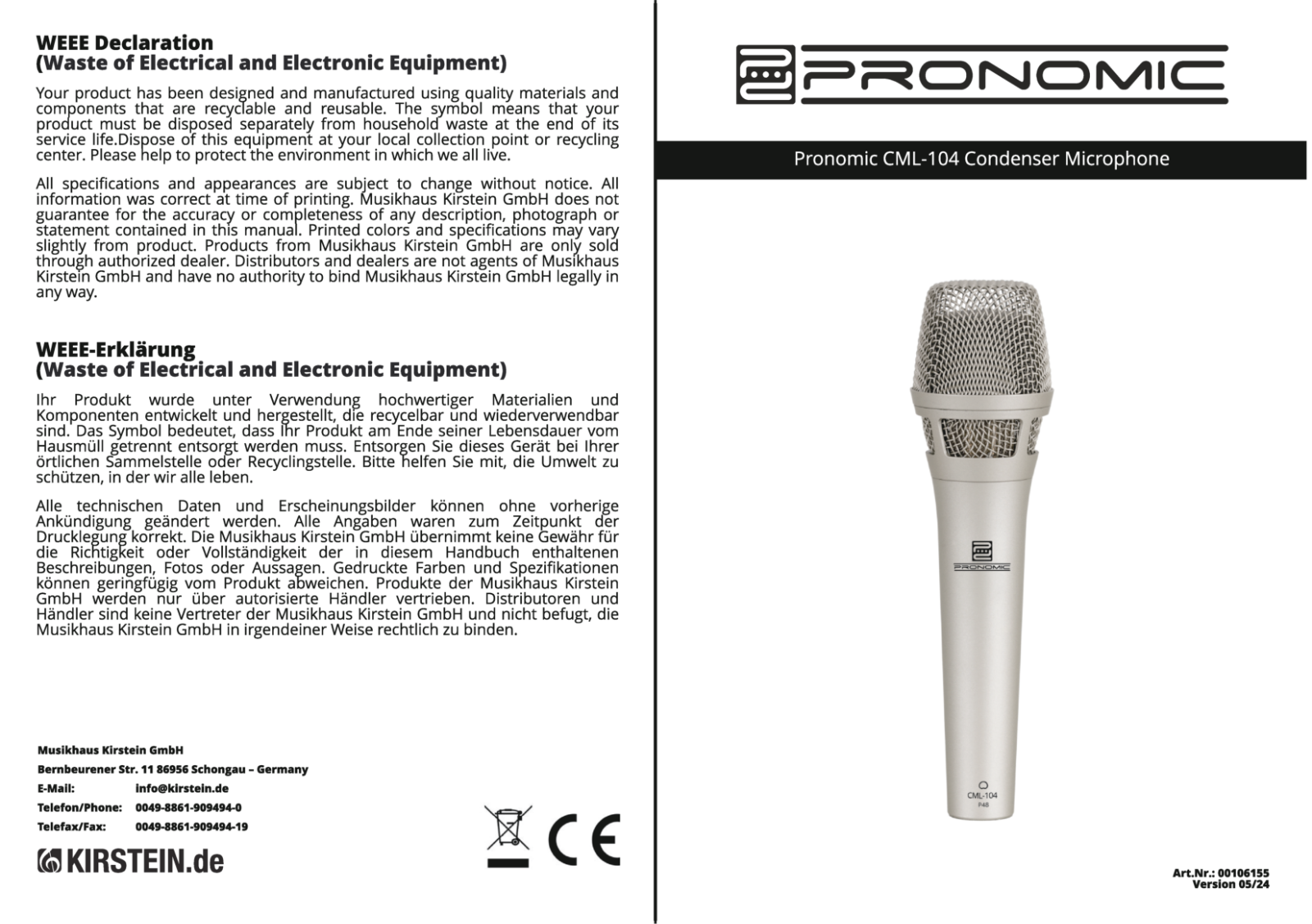 Pronomic CML-104 Operating instructions / manual - ManualMachine.com
