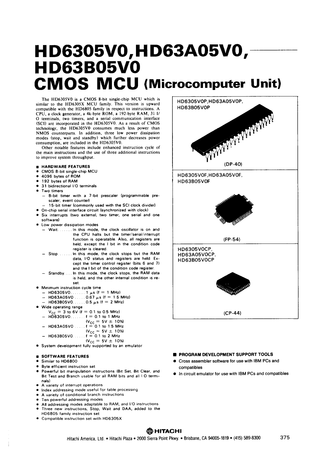 HIT HD63A05V0P, HD63B05V0P, HD63B05V0F, HD63A05V0F, HD6305V0P Datasheet