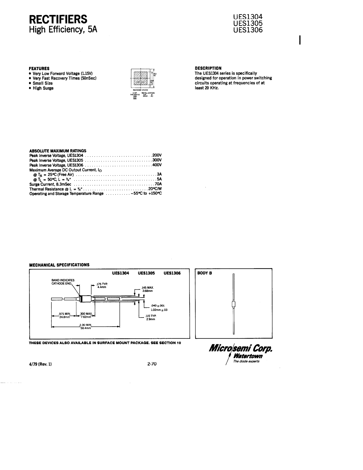 Microsemi UES1306, UES1305, UES1304 Datasheet