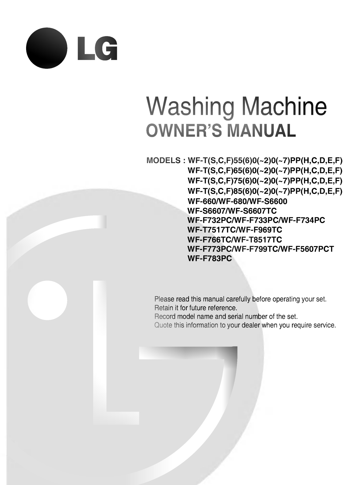 LG WF-F5608PCT Owner’s Manual