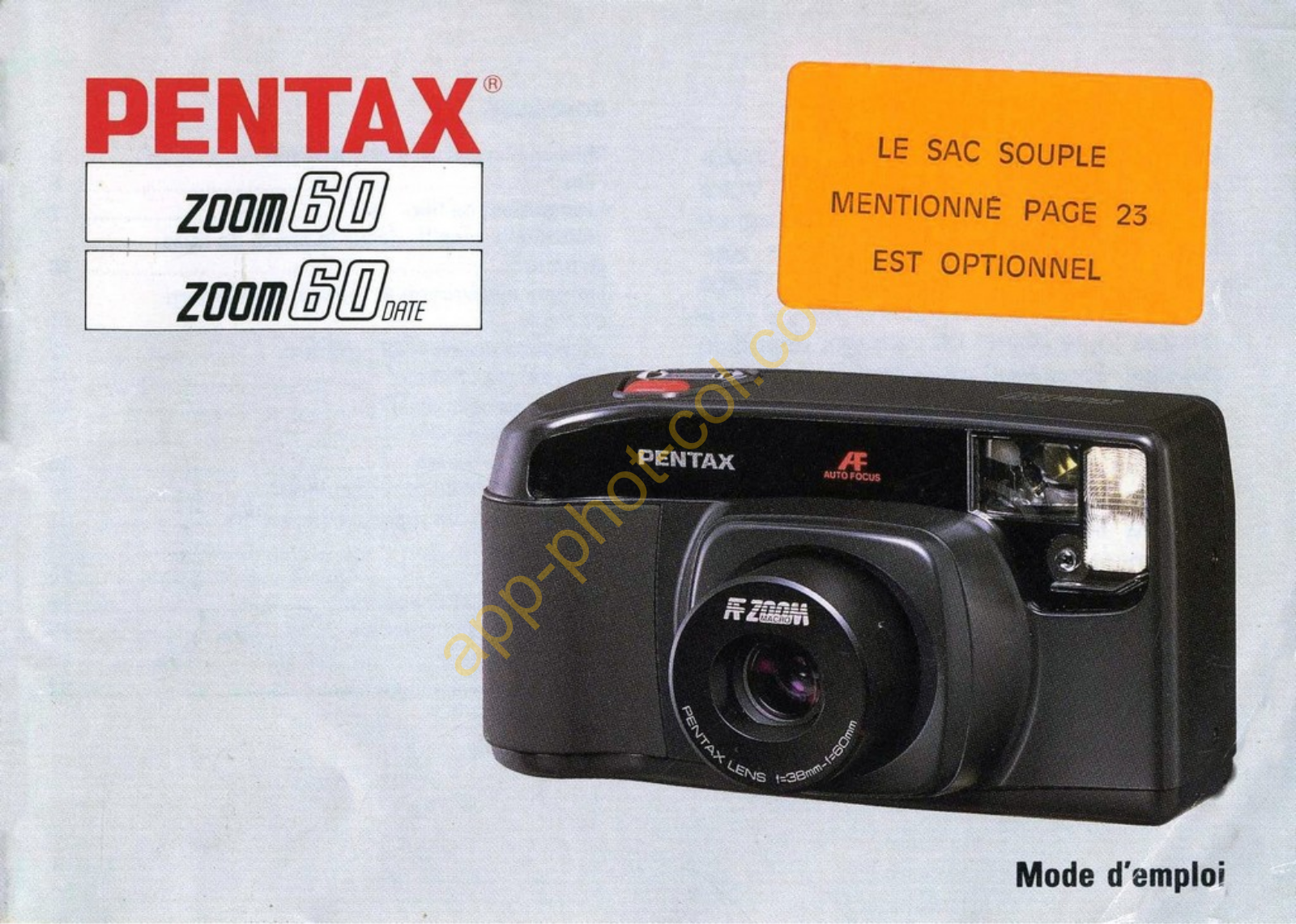 PENTAX Zoom 60 Manuel utilisateur