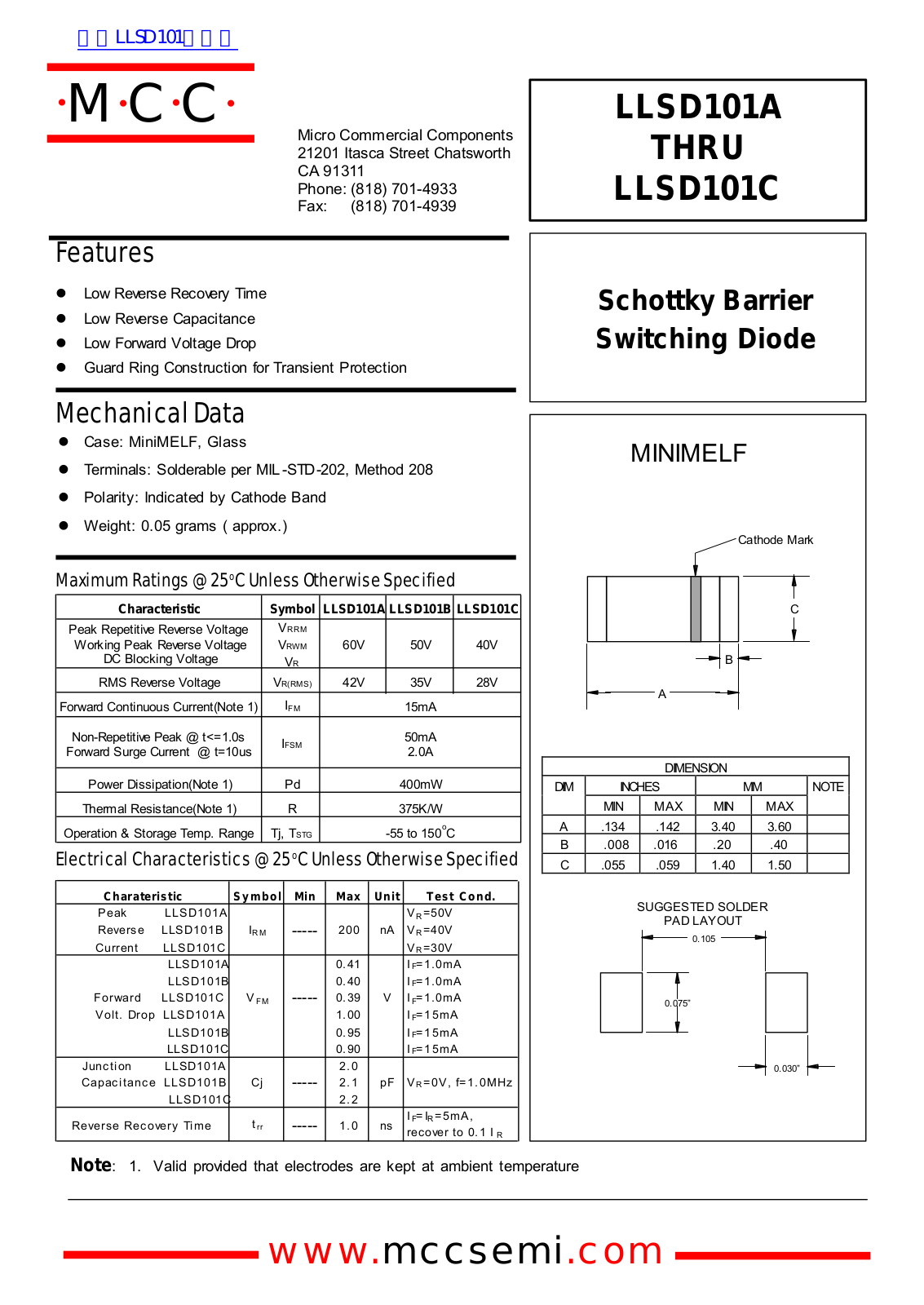 Micro Commercial Components LLSD101A, LLSD101C Technical data