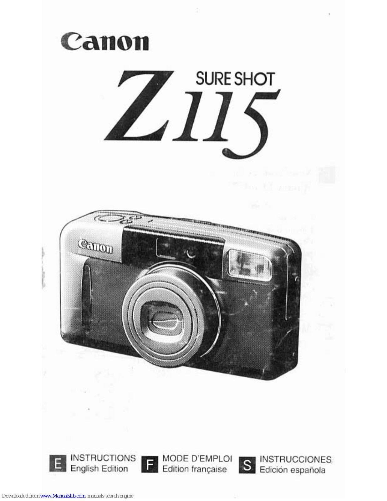 Canon Z115 - Sure Shot Panorama Caption Zoom Date 35mm Camera Instruction Manual