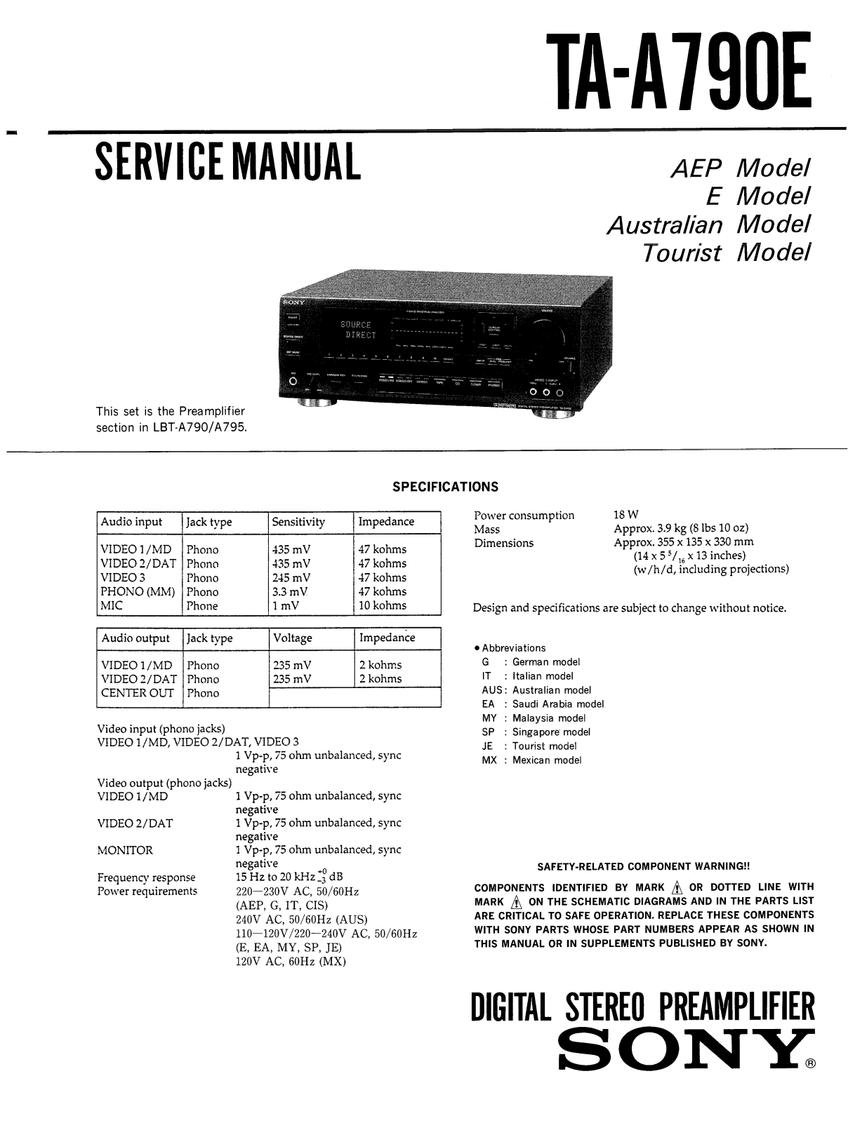 Sony TA-A790E Service Manual