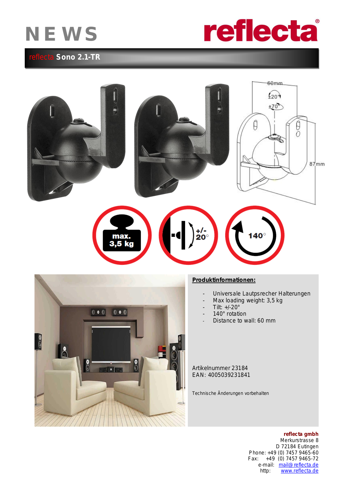 Reflecta Sono 2.1-TR User Manual