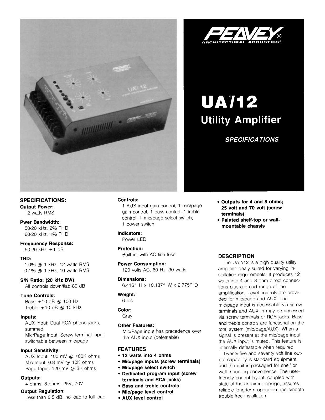 Peavey UA - 12 User Manual