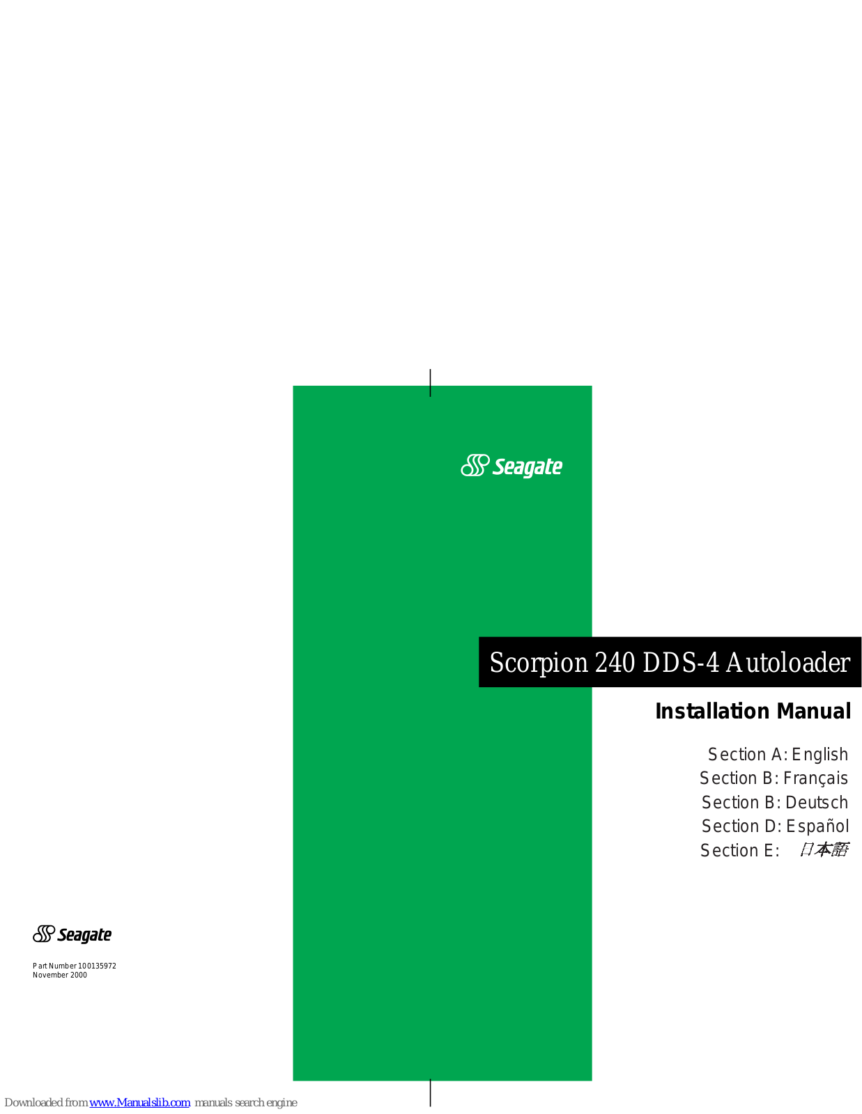 Seagate Scorpion 240 DDS-4 Installation Manual