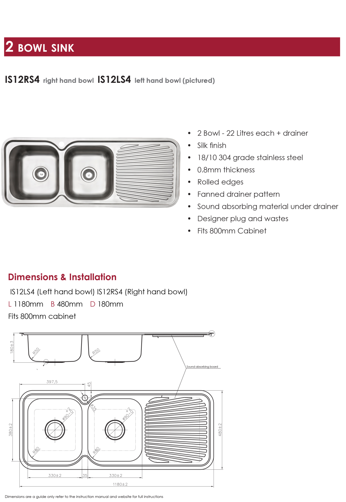 Arc IS12RS4, IS12LS4 Specifications Sheet