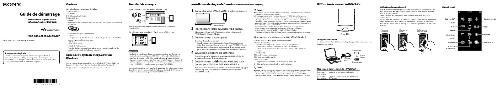 Sony NWZ-A865, NWZ-A866, NWZ-A867 GETTING STARTED GUIDE