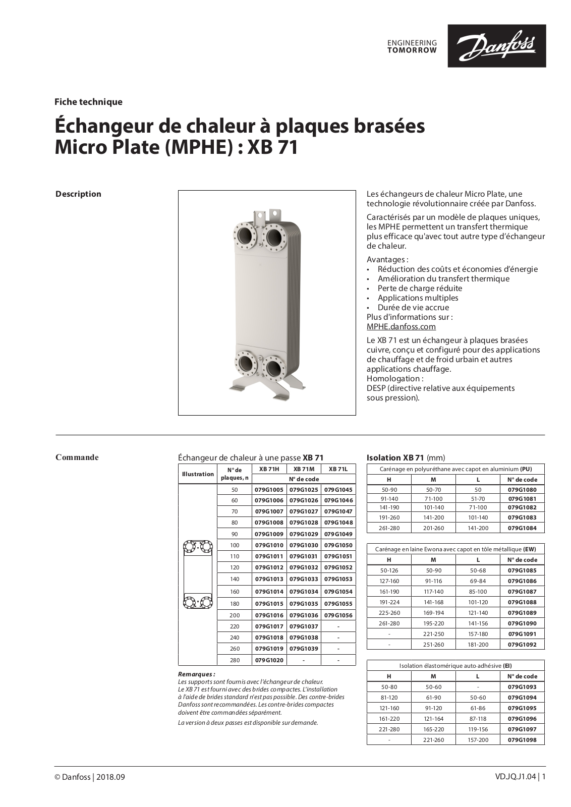 Danfoss XB71 Data sheet