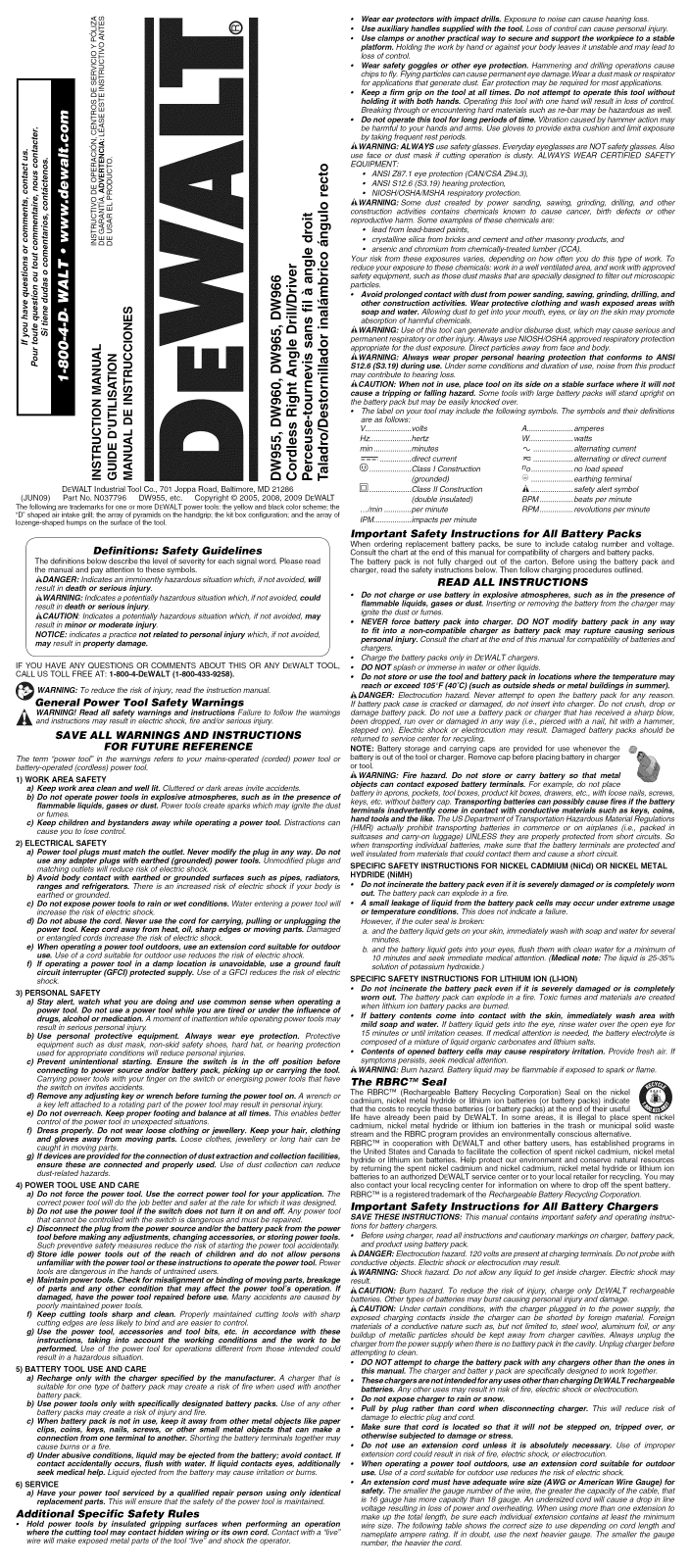 DeWalt DW960K-2 TYPE2, DW960K TYPE2 Owner’s Manual